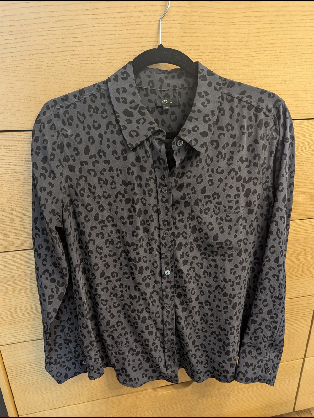 Rails Gray and Black Leopard Print Shirt 100% Silk